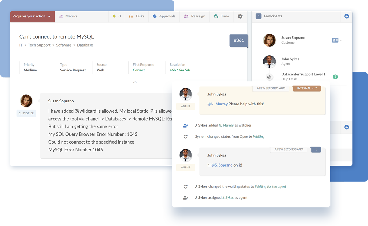 Viste de un ticket abierto en InvGate Service Management.