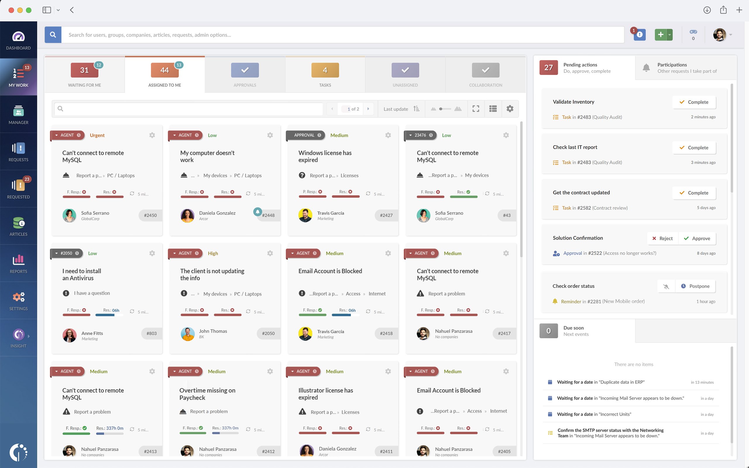 InvGate Service Management's agent ticket backlog view.