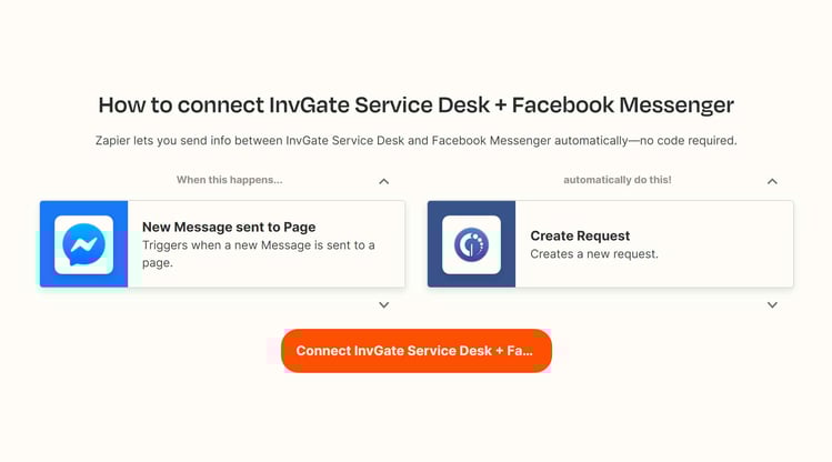With this Zapier integration, automate new messages sent to your Facebook Page to become new requests in InvGate Service Management.